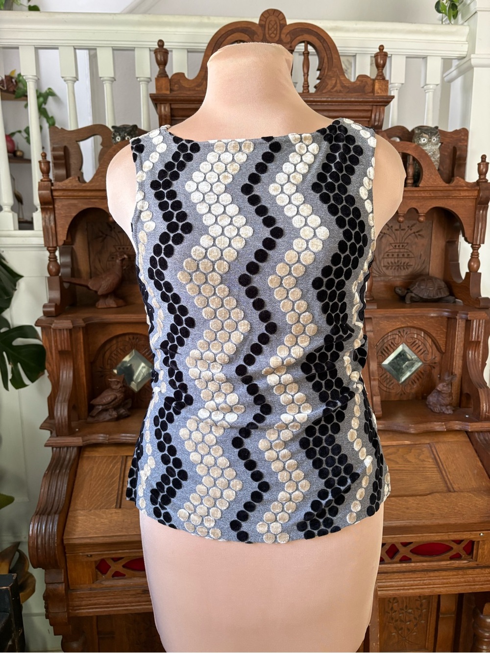 80s Retro Vintage Sleeveless Chevron Polka Dot Tank Top